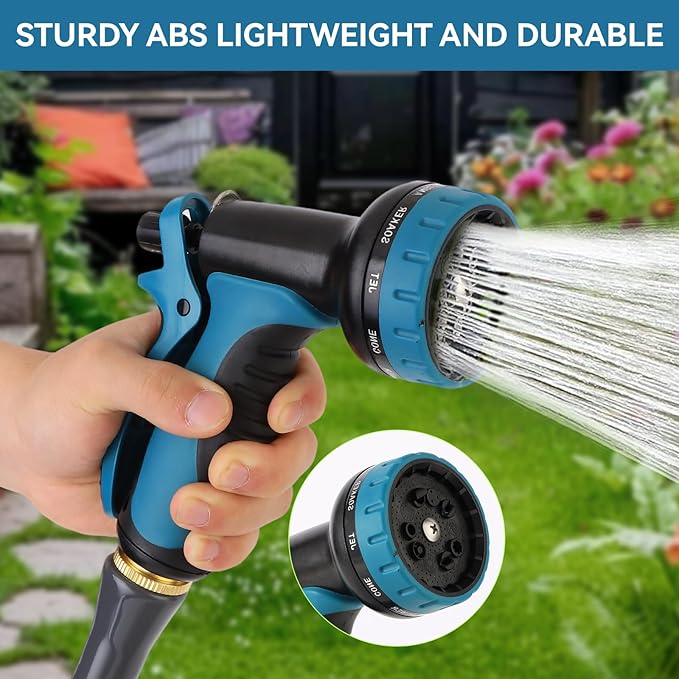 Garden Water Hose Nozzle ABS Water Spray Nozzle with 10 Spray Modes Suitable for Watering Plants, Iawns and Gardens, Car Washing, Cleaning, Showering Pets and Outdoor Fun, Blue