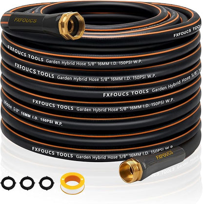 Heavy Duty Garden Hose – 5/8 Inch Flexible, Lightweight Hybrid Hose with 600 PSI Burst Pressure, Swivel Handle, All-Weather Water Hose, Durable Copper Male/Female Fittings (Black, 75FT)