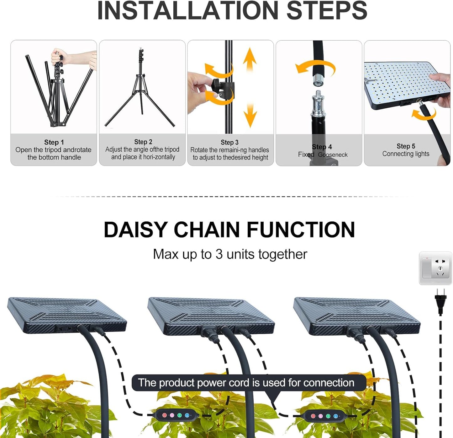 Grow Light with Stand and Timer, 25 Watt Power Home Plug Standing Tall Plant Light, Full Spectrum Grow Lights for Indoor Houseplants, Bonsai Tree, Seed Starting, 24"-64" Height Adjustable