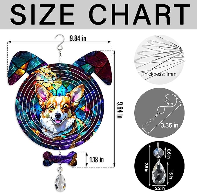 Corgi Dog Ears Wind Spinner, Corgi Wind Spinner Hanging for Yard and Garden