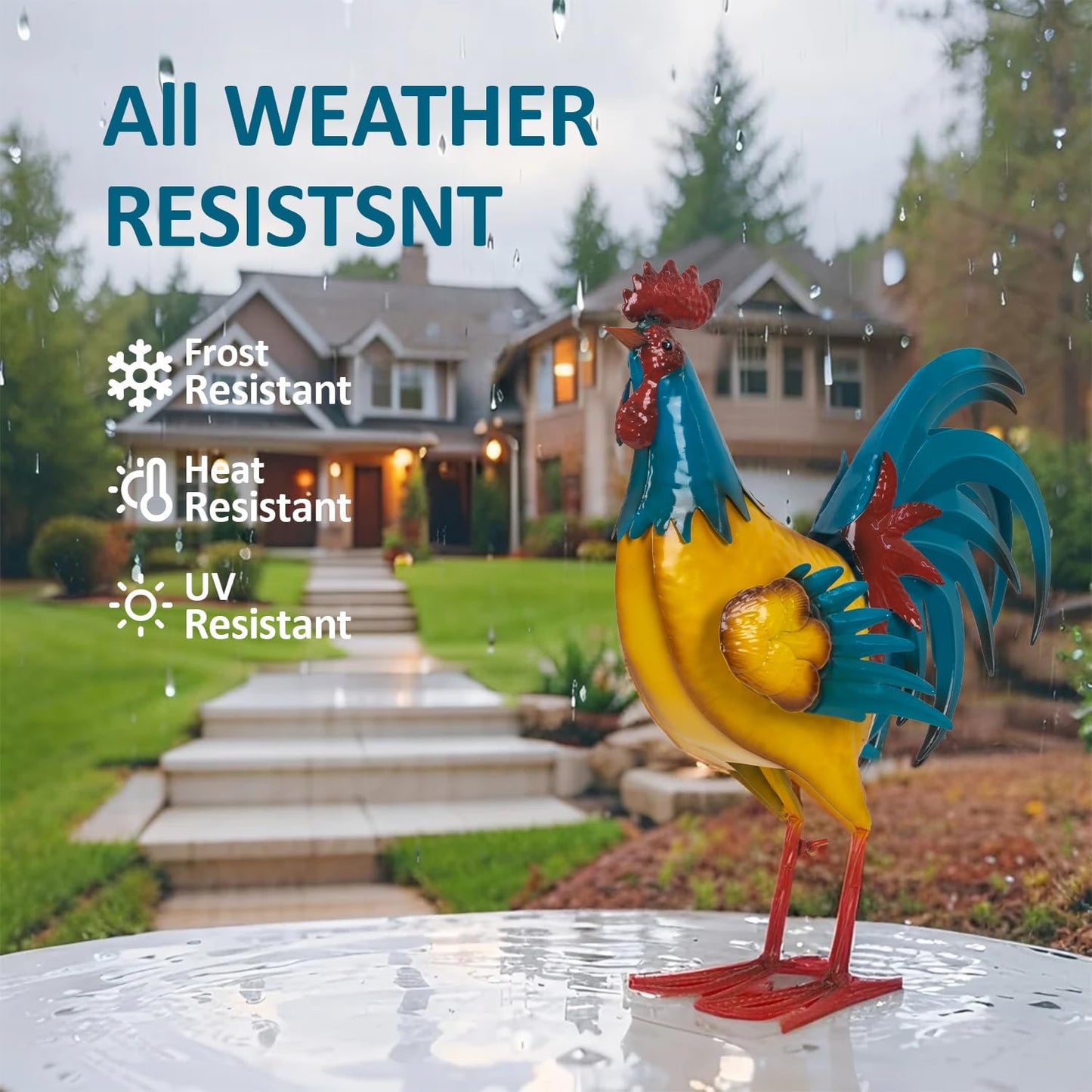 Natelf Rooster Garden Statues Outdoor Decor Metal Chicken Sculpture, Yard Art for Patio, Porch, Backyard-Rustic Farmhouse Decoration Unique Gifts for Mom, Grandma, Garden Lovers