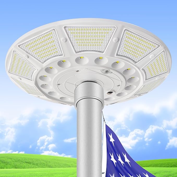 Flag Pole Light Solar Powered Solar Flagpole Light with DC Charge Port Top Mount 566 LED Brightest Water Resistant Outdoor Dusk to Dawn American Flag Lights Fits 15-40 ft Flagpoles