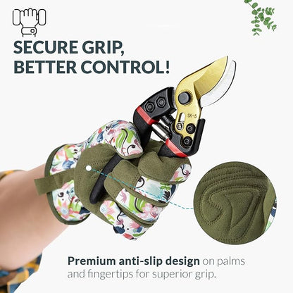 Baidast Gardening Gloves for Women Garden Gloves for Womens Thorn Proof for Women's Gifts Digging Planting Pruning Weeding(Green+White)