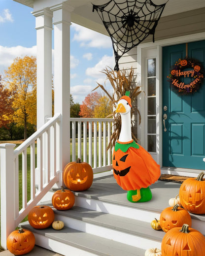 Helloween Porch Goose Outfits, 2 Pcs/Set Pumpkin Lawn Cement Goose Clothes, 23" Patio Yard Garden Geese Costume Decoration
