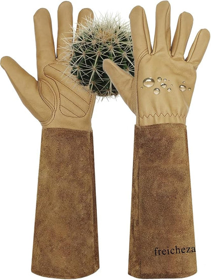 Long Gardening Gloves for Women/Men-Thorn Proof Rose Pruning Gloves,Water Repellent Leather work Gauntlet