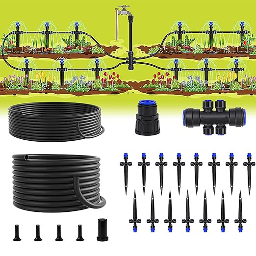 Garden Watering System,59FT Drip Irrigation Kits for Plants, New Quick Connector, Blank Distribution Tubing, Saving Water Automatic Irrigation Equipment for Patio Lawn, Greenhouse, Raised Beds (59FT)