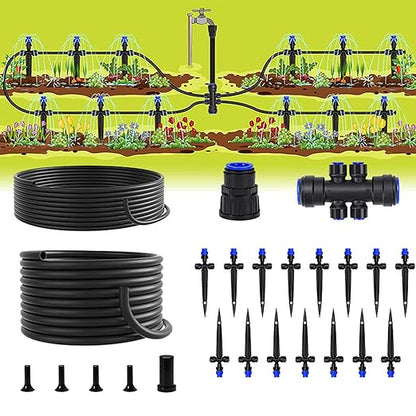 Garden Watering System,59FT Drip Irrigation Kits for Plants, New Quick Connector, Blank Distribution Tubing, Saving Water Automatic Irrigation Equipment for Patio Lawn, Greenhouse, Raised Beds (59FT)