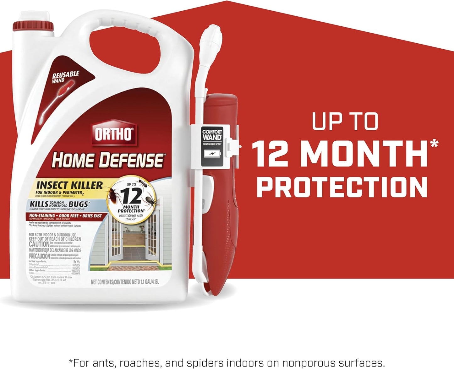 Ortho Home Defense Insect Killer for Indoor & Perimeter2 with Comfort Wand, Controls Ants, Roaches, and Spiders, 1.1 gal