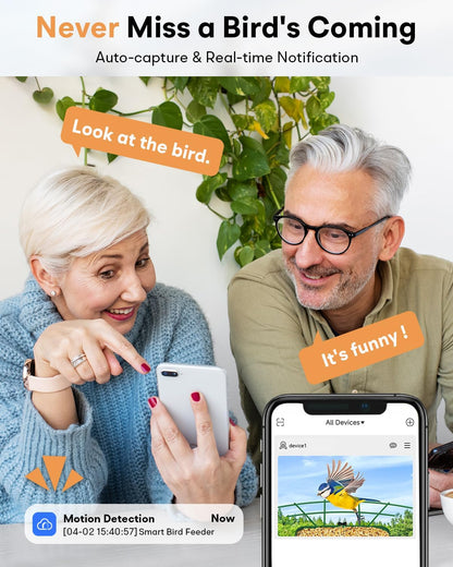 Metal Smart Bird Feeder with Camera – Solar Powered, AI Bird Identification & 2.5K HD Auto Capture Videos, Arrival Notifications, 2.1L Capacity & 100% Durable Design