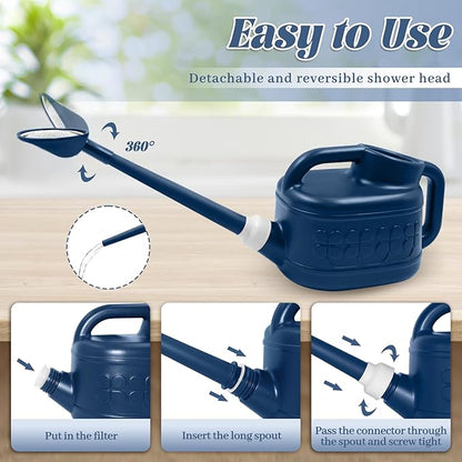 Watering Can for Indoor & Outdoor Plants, Plant Watering Can with Stainless Steel Shower Head, 1 Gallon Plastic Water Can for Garden, Flowers, Vegetable, Greenhouse (AlpineGreen)