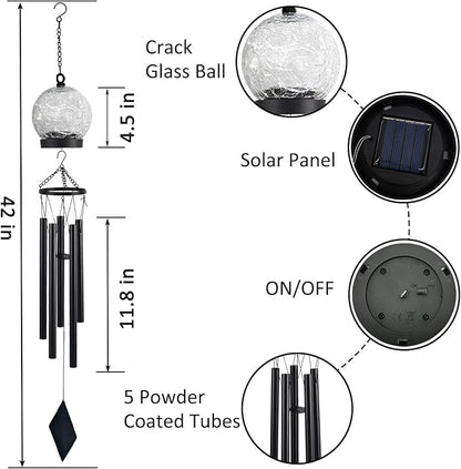 Wind Chimes Outdoor Solar Lights, 42 Inch Large Sympathy Chime 15 Blue LEDs Crackled Glass Ball Birthday Gifts for Women Decorative Hanging in Garden, Yard, Patio, Landscape