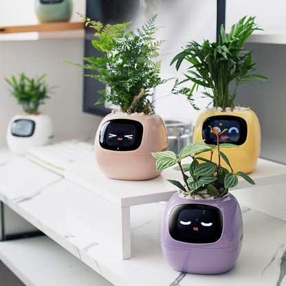 Smart pet Planter Robot Guidance on Plant Care with Emojis, Adorable Plant Companion with Rich Gesture Interaction, Neat Desk Setup Gift (Yellow)