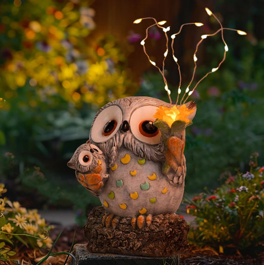 Solar Garden Statues Outdoor Decor, Fairy Owl Statue Garden Decor, Resin Yard Decorations Outdoor for Patio, Porch, Balcony, Lawn Ornaments, House Warming Birthday Gifts for Mom Women Grandma