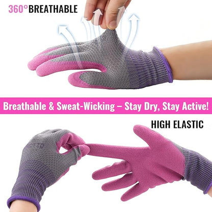Gardening Gloves for Women, 6 Pairs Garden Gloves with Rubber Coating – for Weeding, Digging, Raking, Pruning Breathable Working Gloves（Small/7）