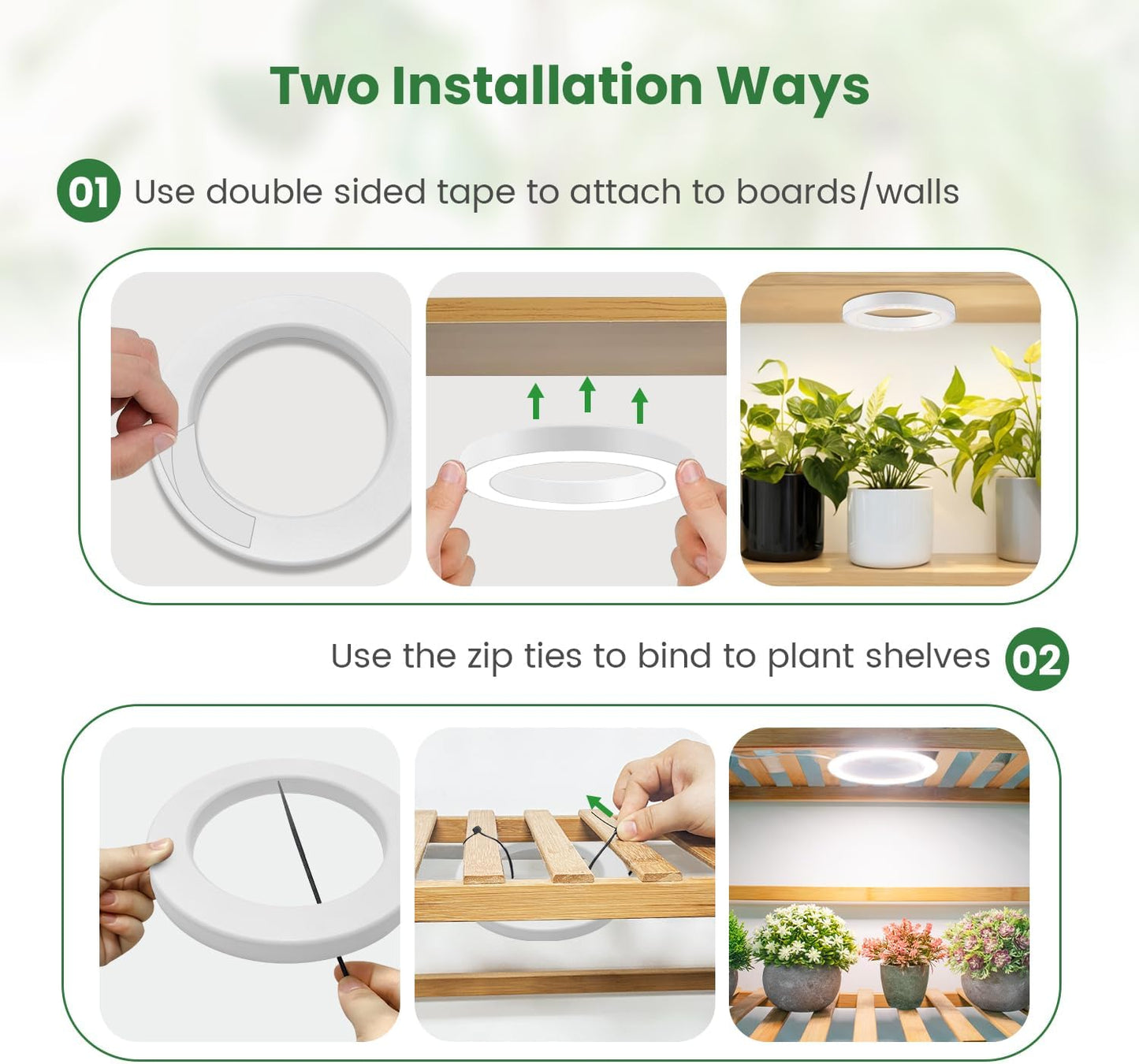 6" Ceiling Grow Lights for Indoor Plants, 168 LEDs Full Spectrum Grow Light, Halo Under Cabinet Plant Growing Lamp with 6/12/16H Auto Timer, 3 Spectrum Modes, 5 Brightness Levels (2-Head)