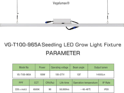 LED Grow Light Lamp for Indoor Plant Seedling Germination Vege Flower Growth,Full Spectrum CRI 90+ High Output White Light CCT 6500K,Isolated Dimming Driver with On/Off Switch,100 Watt,4Feet
