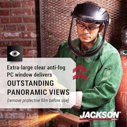Jackson Safety Lightweight MAXVIEW Premium Face Shield - Mask with 370 Speed Dial Ratcheting Headgear, ANSI Z87.1, for Work, Grinding, Cutting - Anti Fog Coating - Clear Tint