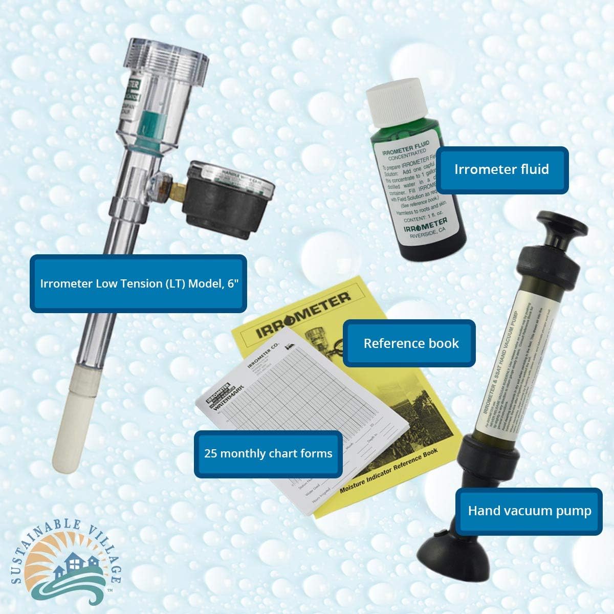 Sustainable Village Irrometer Low Tension Model LT 6 Inch with Service Unit Kit | Measure Soil Water Tension | Great for Measuring Soil Moisture in Soil, Peat, Bark, Sand, Perlite and Vermiculite