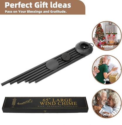 Wind-Chimes-Outdoor-Large-Decor, Deep Tone Soothing Melodic Tones Windchimes, Wind Chimes for Outside, Memorial Wind Chime Best Gift for Mom Women Grandma Neighbors（65" Black）