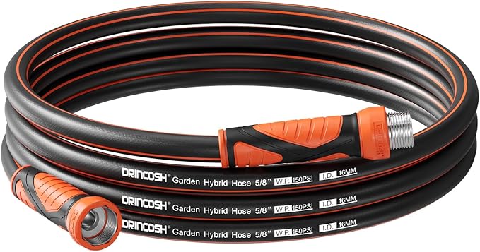 25FT Garden Hose Heavy Duty x 5/8", Lightweight Flexible Water Hose with Nickel-plated Fittings, Kink-Free, Leak-Proof, Easy Storage for Yard Lawn Care Male to Female