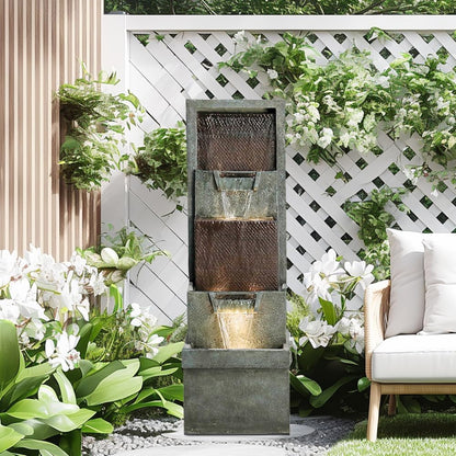 39.3”H Outdoor Garden Waterfall Fountain-Indoor Water Fountain with LED Lights, for Gardens, Landscaping, Patios, Balconies, Office,and Lawns for a Calming Oasis in Outdoor Living Art Decor