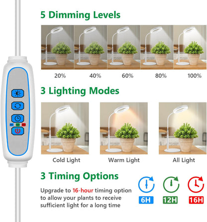 Grow Lights for Indoor Plants, 80 LED Full Spectrum Desk Plant Light for Growing Small Plant, Height Adjustable 24.5" Halo Grow Lamp with Base, 6/12/16H Timer, 3 Light Modes, 5 Dimming