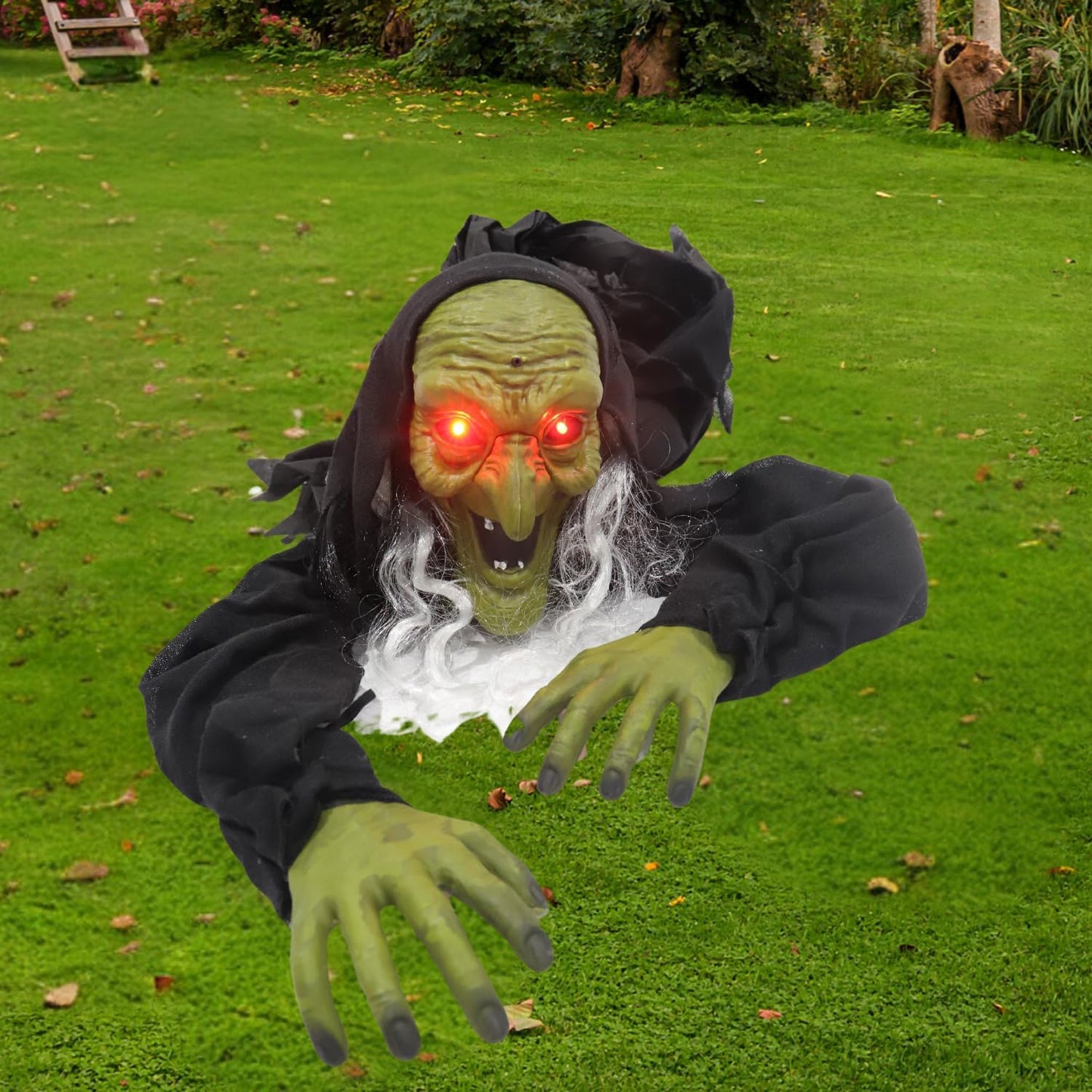 Halloween Outdoor Decoration, Grounderbreaker Zombie Witch with Flashing Eyes Creepy Sound,Scary Crawling Halloween Props Décor Best Halloween Decorations, Haunted House Outdoor, Lawn, Yard Decor