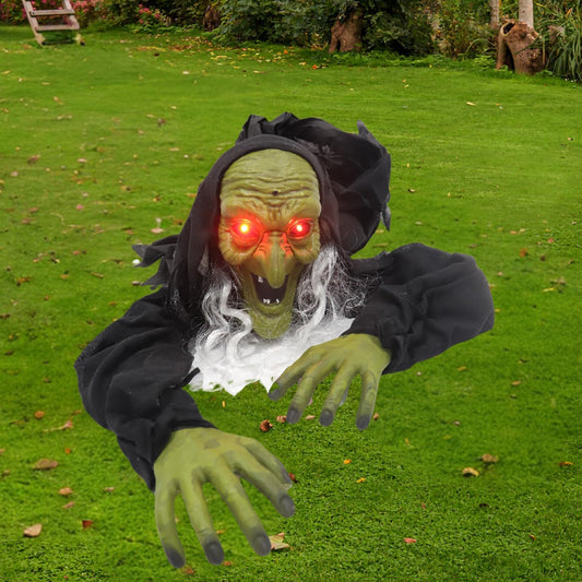 Halloween Outdoor Decoration, Grounderbreaker Zombie Witch with Flashing Eyes Creepy Sound,Scary Crawling Halloween Props Décor Best Halloween Decorations, Haunted House Outdoor, Lawn, Yard Decor
