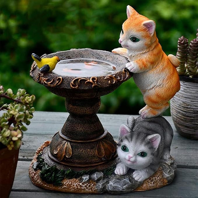 Solar Cat Garden Figurines Outdoor Decor Statue with LED Lights for Patio Balcony Yard Lawn Housewarming Gift for Garden Mom Grandma (Multicolor)