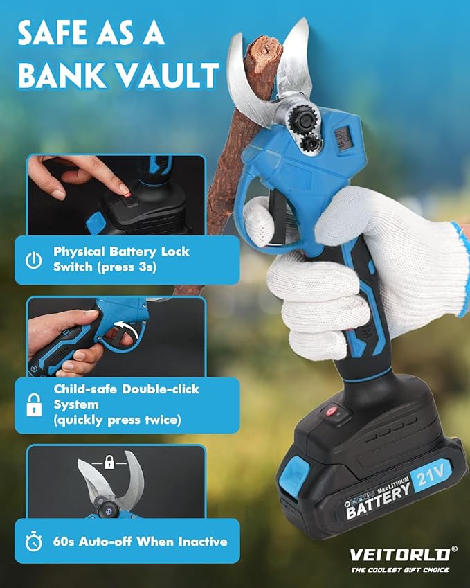 Electric Pruning Shears, 1.2" Cutting Diameter Portable Cordless Pruner with 2 * 2.0Ah Rechargeable Batteries & SK5 Blades, Garden Pruning Tool for Tree Branches, Gifts for Men Dad Him Christmas