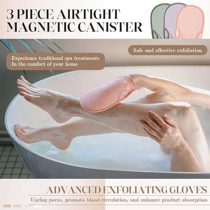 3 Pcs Korean Exfoliating Gloves with Thumb Holes Thorough Exfoliating Mitts for Dead Skin Removal Shower, Machine Washable, Reusable and Skin-friendly Material