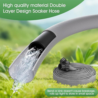 Flat Soaker Hose 50 ft for Garden Beds, Linkable Drip Irrigation Hose, Double-Layer PVC, Leakproof & Kink-Resistant, Even Seepage Saves up to 80% Water