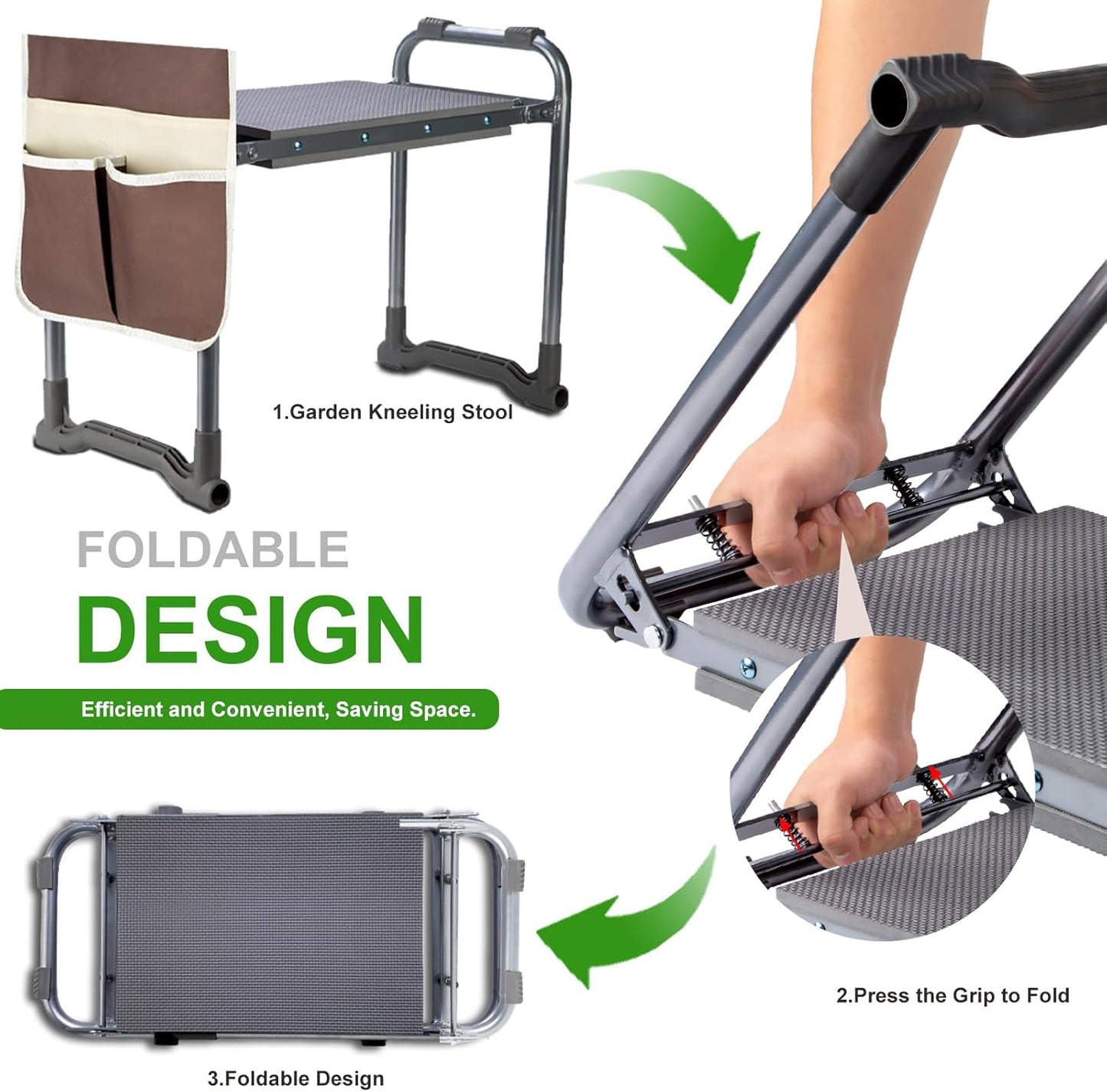 Garden Kneeler Folding Garden Stool Seat with EVA Foam Pad - Portable Foldable Gardening Bench Gift (Gray)