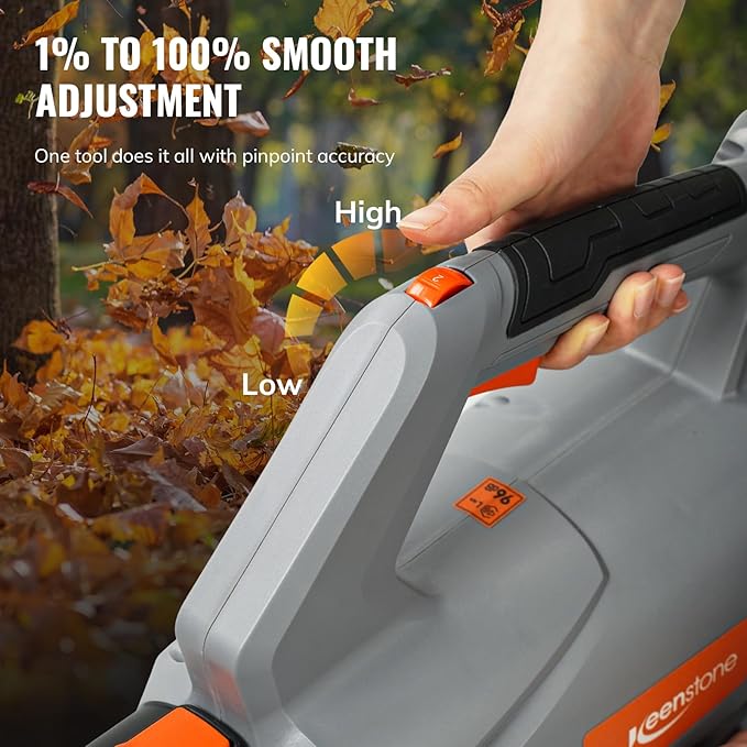 Keenstone Leaf Blowers Cordless, 20V Electric Blower 450CFM with 4.0Ah Battery Powered and Charger, Stepless Speed Control, One-Handed Operated Lightweight Blowers for Patio, Lawn Care, Yard Cleaning