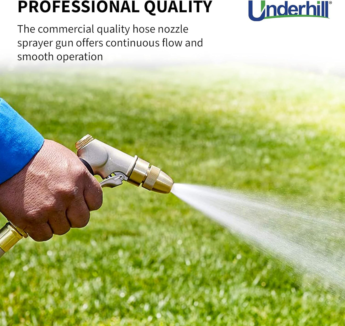Underhill Prospray Gold Series Garden Water Hose Gun Nozzle Sprayer Head, 3/4-Inch Thread Inlet, Jet Attachment, Heavy-Duty Metal, Adjustable, NG200-P