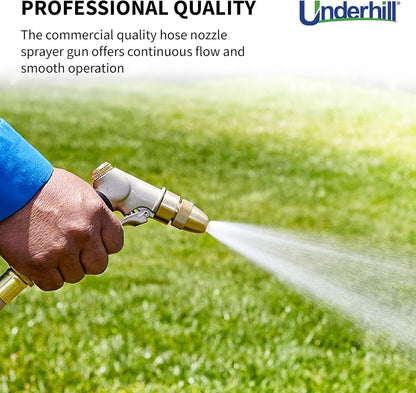 Underhill Prospray Gold Series Garden Water Hose Gun Nozzle Sprayer Head, 3/4-Inch Thread Inlet, Jet Attachment, Heavy-Duty Metal, Adjustable, NG200-P