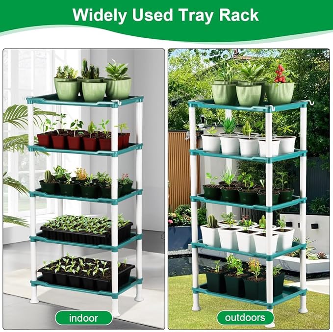 5-Tier Seed Stand with 5 Trays, Seed Starting Rack Propagation Rack Kit for Stackable Seedling Tray Seedling Staging Table for Indoor Outdoor Growing(Blue)