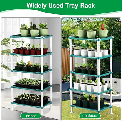 5-Tier Seed Stand with 5 Trays, Seed Starting Rack Propagation Rack Kit for Stackable Seedling Tray Seedling Staging Table for Indoor Outdoor Growing(Blue)