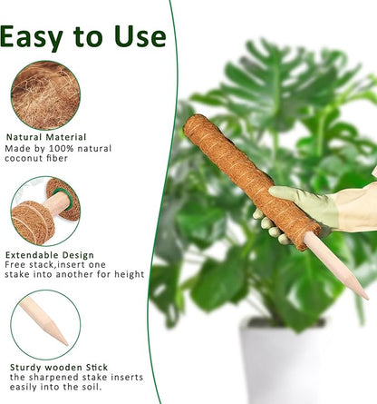 Moss Pole, 2 Pack 17 Inch Monstera Plant Support for Climbing Plants Accessories Indoor, Stackable Moss Poles Plant Support Stakes, Coir Plant Pole Sticks for Potted Plants, Pothos, Philodendron