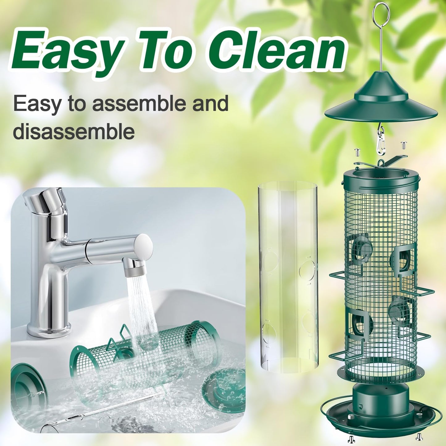 Metal Mesh Tube Bird Feeder for Outdoors Hanging - Squirrel Chew Proof Bird Feeders for Outside, Rust-Proof, 4 Ports, 2LB Large Capacity, Easy to Refill, for Finch Cardinal Wild Birds