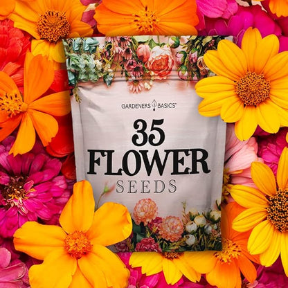 Gardeners Basics, Flower Seeds Packets for Planting 35 Individual Varieties Perennial, Annual, Wildflower Seeds for Planting Outdoors for Bees and Butterflies - Semillas de Flores Hermosas