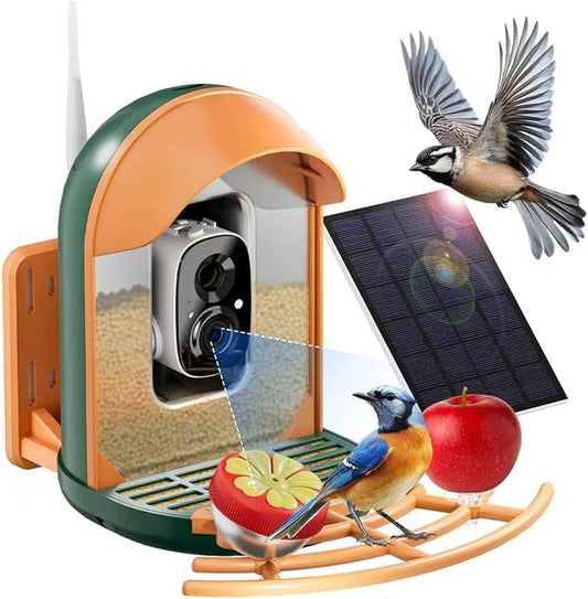 Camii Bird Feeder with Camera, Smart Birdfeeder with AI Identify Birds Species, 2K HD, Solar Powered, Night Vision, Real-Time Alert, IP66 Waterproof for Backyard Bird Watching Enthusiasts (Dark Green)