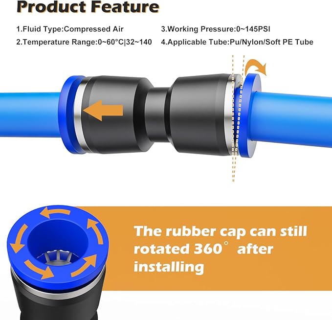 VIGRUE 59PCS Quick Connect Air Hose Fittings Kit - 1/8",1/4",3/8",1/2" Push to Connect Fittings, quick connect hose fittings Air Line Quick Connect Fitting Kit