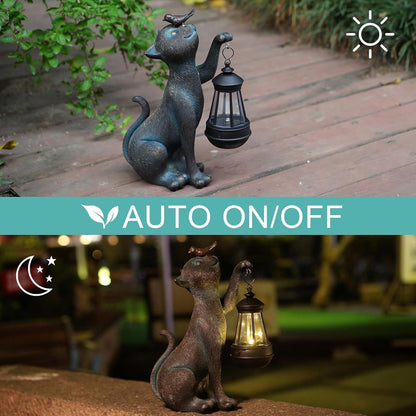 Outdoor Cat Statues Solar Garden Decor : Cat Figurine with Bird Decor,Unique Garden Art for Porch Patio Balcony Yard Lawn Ornaments - Birthday Housewarming Gifts for Grandma Mom Women