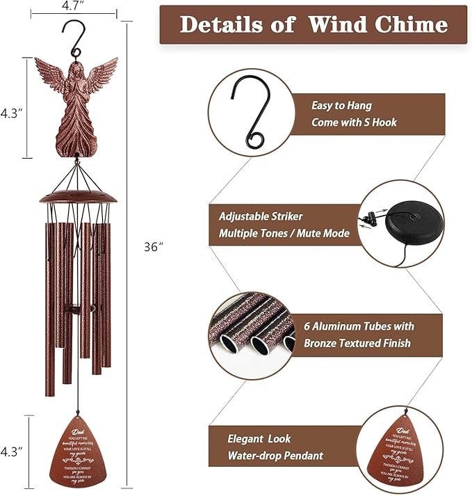 Dad Memorial Wind Chimes, Sympathy Gifts for Loss of Dad, Memorial Gifts for Father Bereavement Condolence Remembrance