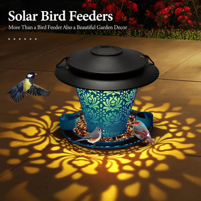 Solar Bird Feeders for Outside Hanging Metal Wild Bird Feeder Solar Lanterns Outdoor Waterproof Garden Decor for Yard Blue