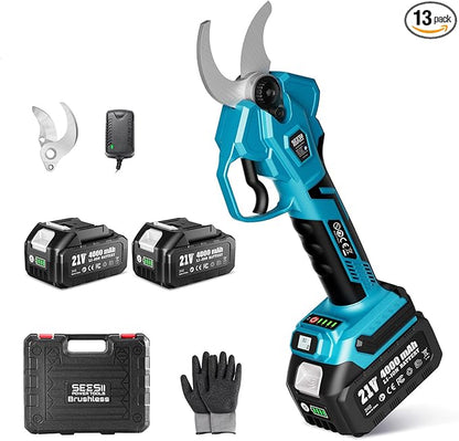 SEESII Electric Pruning Shears Cordless: 1.6" Cutting Diameter Power Pruner - 2 Pcs 4.0Ah Batteries, Brushless Motor, Extra SK5 Blade, 4 Modes Adjustable Branch Cutter for Tree Flower Trimming