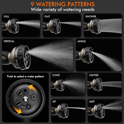 RESTMO Hose Nozzle Heavy Duty, Metal Water Hose Sprayer for Garden, 9 Spray Patterns | High Pressure | Thumb Flow Control | On/Off Valve, Ideal for Outdoor Lawn & Plant Watering, Car & Pet Washing