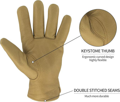 Leather Work Gloves for Men & Women, Reinforced Durable Gardening Gloves,Cowhide Work Gloves,Puncture & Cut Resistant