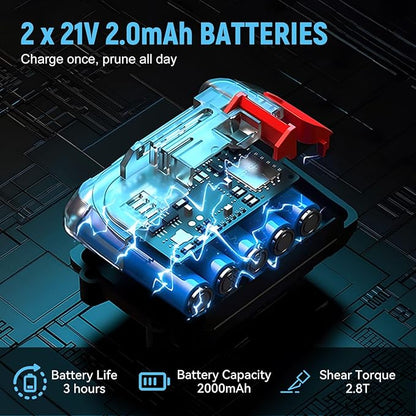 Electric Pruning Shears, 1.77" Cutting Diameter Cordless Pruning Shears with LED Display & SK5 Blade, Brushless Motor Electric Pruner Garden Tool with Charger, 2.0mAh Battery*2 for Garden Tree Branch